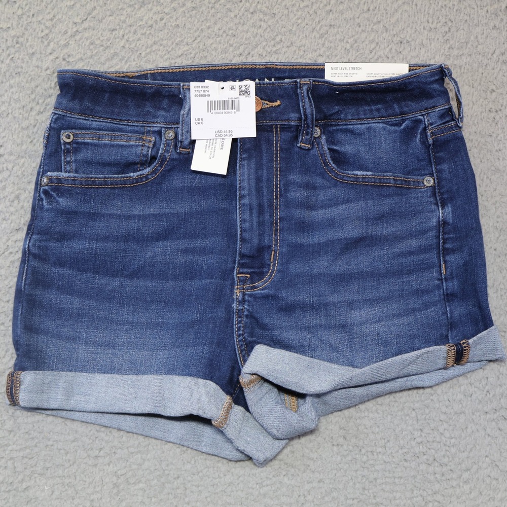 American Eagle Super High-Rise Shortie Denim Shorts Dark Wash Cuffed Size 6 28W